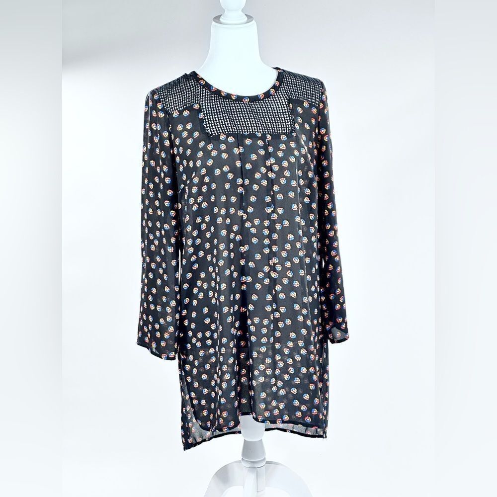 Anthropologie Meadow Rue long tunic sheer floral pattern blouse M